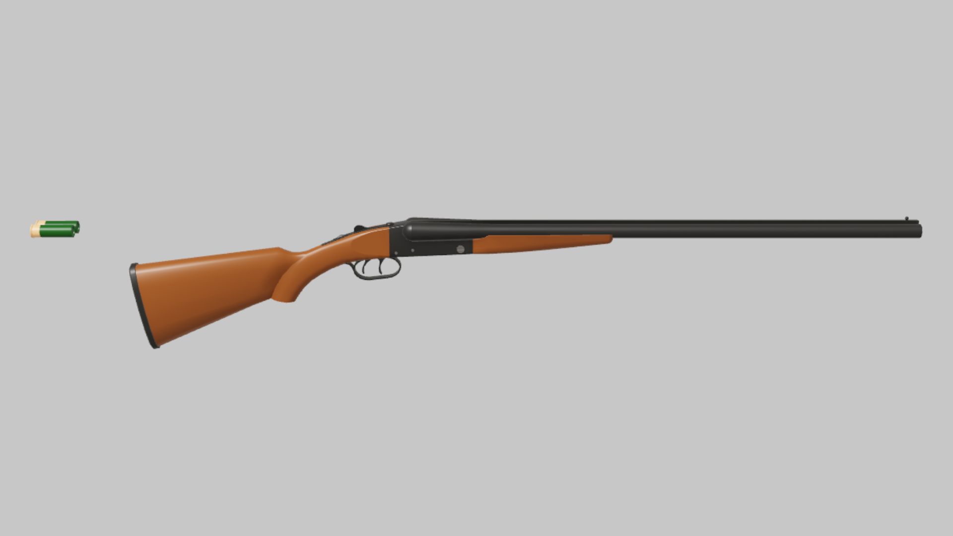 DBS-12 Flechette RBXM firearm asset front render showing a wood-stock DBS-12 with green shell marker and clean long-barrel presentation
