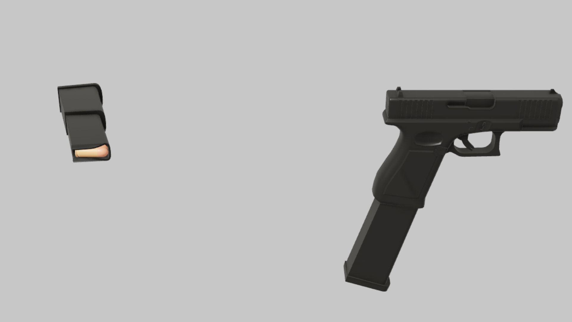 G18 RBXM firearm asset front render showing a black G18 pistol with extended magazine and spare magazine render